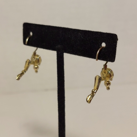 Gold Tone Lever Back Dangle Earrings w White Stone - Metal Detail - Picture 7 of 10